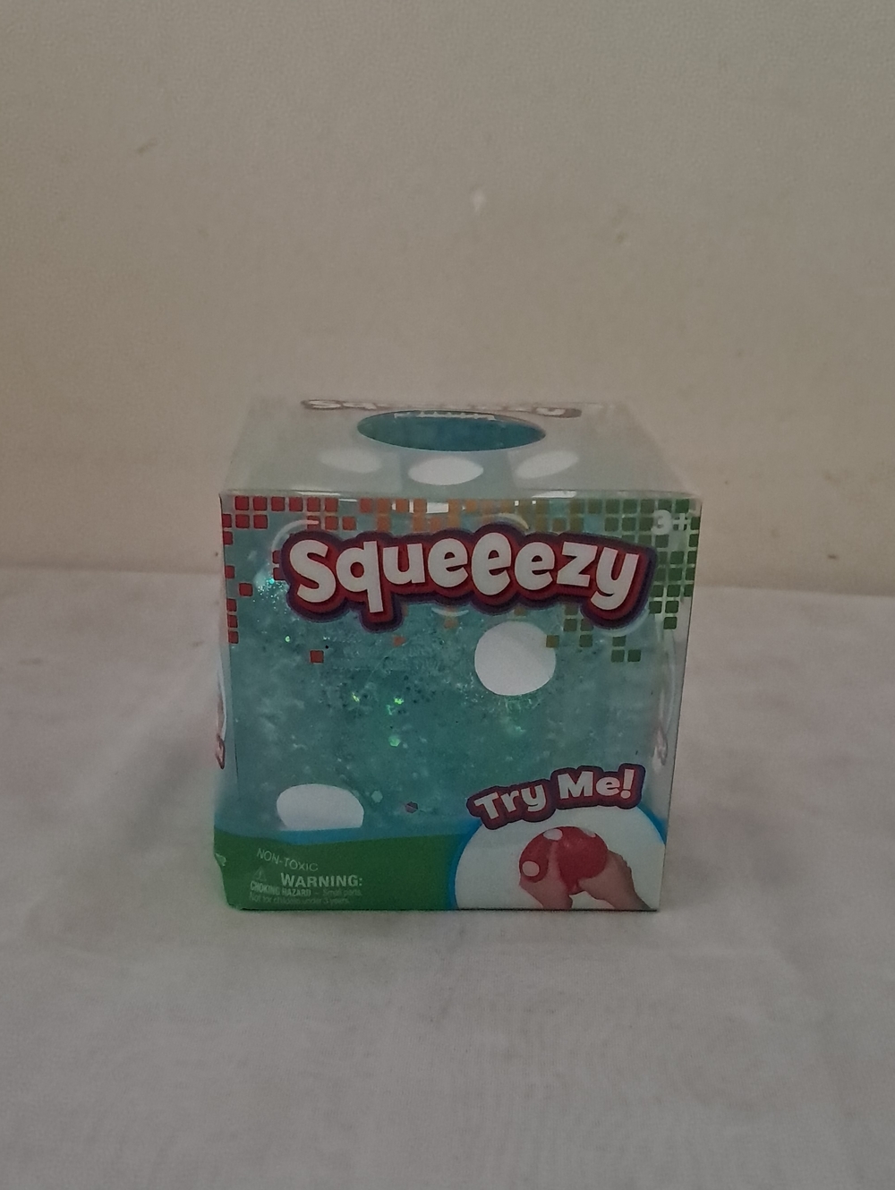 Blue Glitter Squeeezy Stress Cube Toy